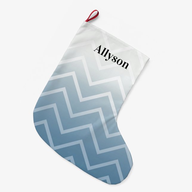 Blue Sky White Chevron Large Christmas Stocking (Front (Hanging))