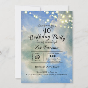 Blue Sky & White Clouds Blue 40th Birthday Invitation