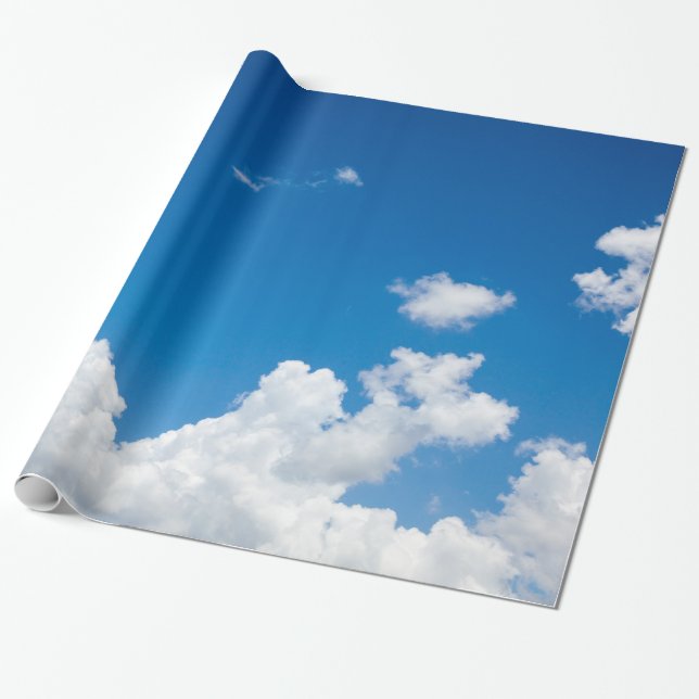 Blue Sky White Clouds Heavenly Skies Background Wrapping Paper (Unrolled)