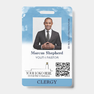 Blue Sky White Clouds Logo QR Code Church ID Badge