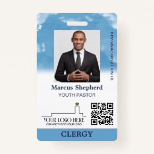 Blue Sky White Clouds Logo QR Code Church ID Badge