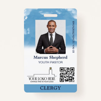 Blue Sky White Clouds Logo QR Code Church ID Badge