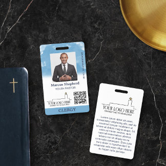 Blue Sky White Clouds Logo QR Code Church ID Badge