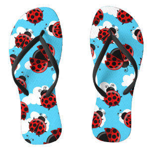Blue Sky White Clouds Red Ladybug Beetle Flip Flops
