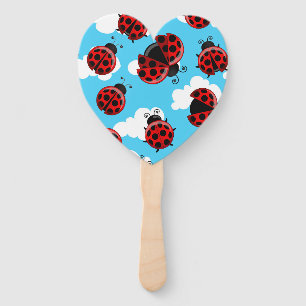Blue Sky White Clouds Red Ladybug Beetle Insect Hand Fan