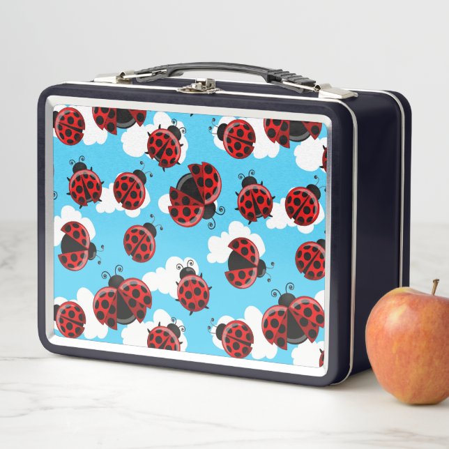 Blue Sky White Clouds Red Ladybug Beetle Insect Metal Lunch Box (In Situ)