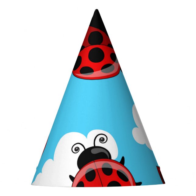 Blue Sky White Clouds Red Ladybug Beetle Insect Party Hat (Front)