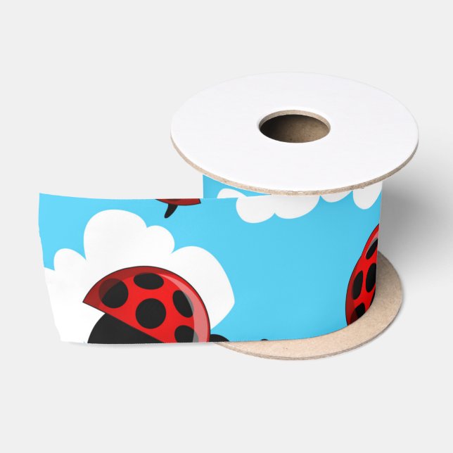 Blue Sky White Clouds Red Ladybug Beetle Insect Satin Ribbon (Spool)