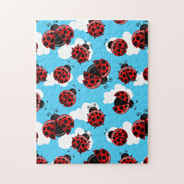 Blue Sky White Clouds Red Ladybug Beetle Jigsaw Puzzle (Vertical)
