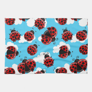 Blue Sky White Clouds Red Ladybug Beetle Kitchen Towel