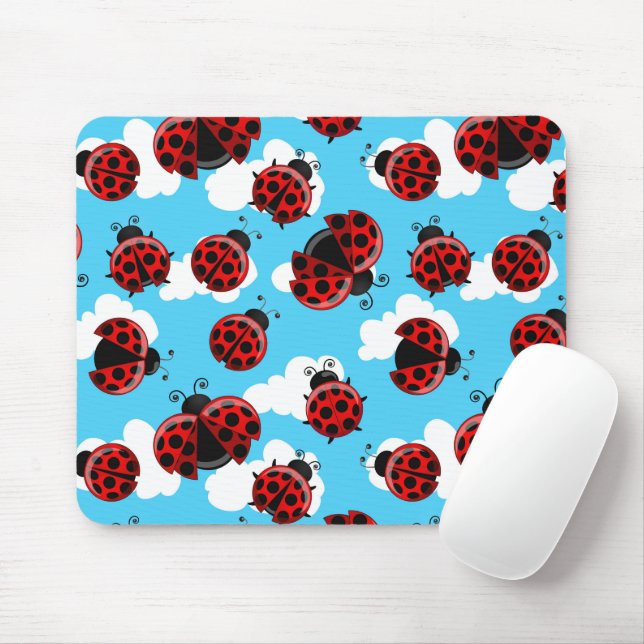 Blue Sky White Clouds Red Ladybug Beetle Mouse Pad (With Mouse)