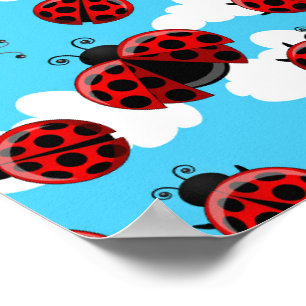 Blue Sky White Clouds Red Ladybug Beetle Poster