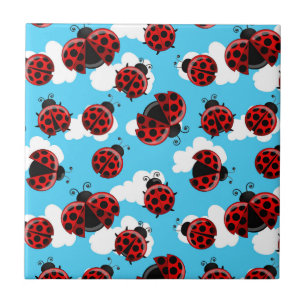 Blue Sky White Clouds Red Ladybug Beetle Tile