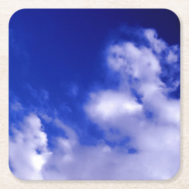 Blue Sky & White Clouds Square Paper Coaster (Front)