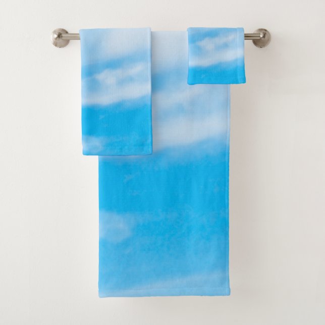 Blue Sky White Clouds Trendy Nature Template Bath Towel Set (Insitu)