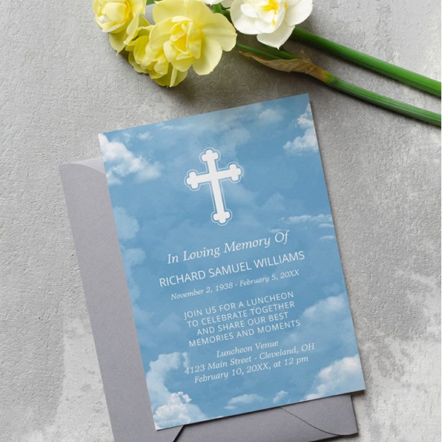 Blue Sky White Cross In Loving Memory Invitation (Creator Uploaded)