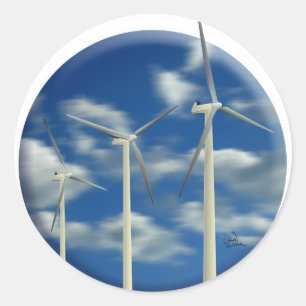 Blue Sky Wind Turbine Classic Round Sticker