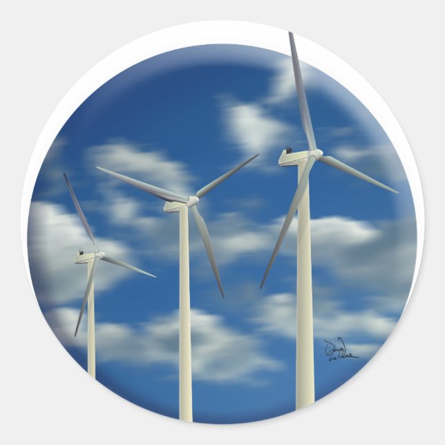 Blue Sky Wind Turbine Classic Round Sticker (Front)