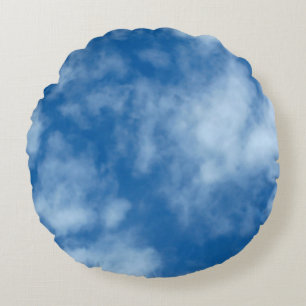Blue Sky with Clouds Nature Photography Round Pillow