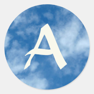 Blue Sky with Clouds Photo with Customized Initial Classic Round Sticker