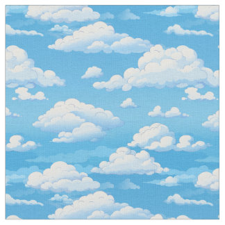 blue sky with fluffy clouds cartoon fabric