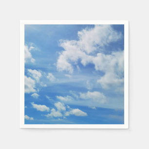 Blue Sky With Fluffy White Clouds Cloudscape Photo Napkin