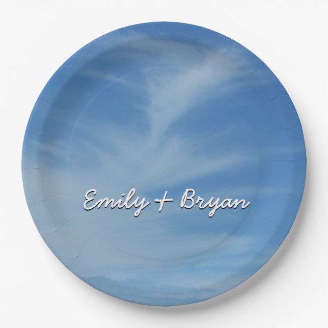 Blue Sky with White Clouds Abstract Nature Photo Paper Plate (Front)