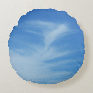 Blue Sky with White Clouds Abstract Nature Photo Round Pillow