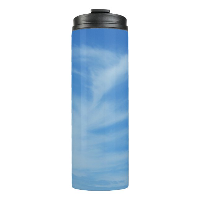 Blue Sky with White Clouds Abstract Nature Photo Thermal Tumbler (Front)