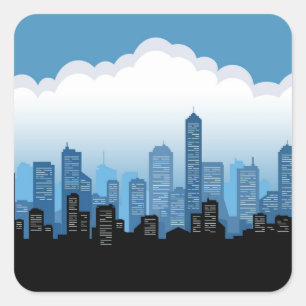 Blue Skys Cityscape Square Sticker