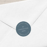 Blue Slate Family Name Return Address Classic Round Sticker<br><div class="desc">Blue Slate Family Name Return Address Classic Round Sticker features your family last name and address in white against a blue slate colour. Check out the matching wedding items here https://www.zazzle.com/collections/sage_layered_geometric_blue_slate_wedding-119021046856867346 Personalize it by replacing the placeholder text. For more options such as to change the font, it's size and spacing...</div>