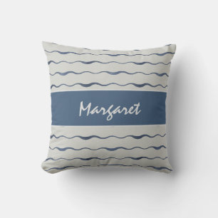 Blue Slate Waves Personalized Nautical Decorative Throw Pillow