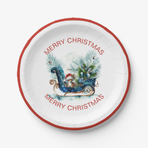 Blue Sled Baby Reindeer Paper Plate