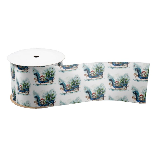 Blue Sled Baby Reindeer Satin Ribbon (Spool)