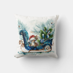 Blue Sled Baby Reindeer Throw Pillow