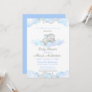 Blue Sleeping Baby Elephant Baby Shower Invitation