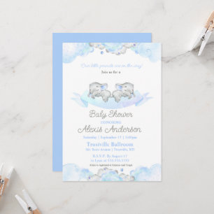 Blue Sleeping Twins Baby Elephants Baby Shower  Invitation