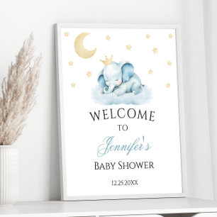 Blue Sleepy Elephant Baby Boy Shower Welcome Poster