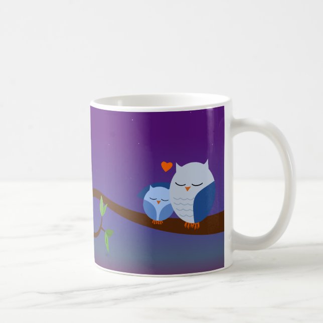 Blue Sleepy Owls Personalized Mug (Right)