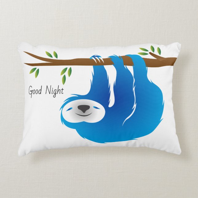 Blue Sloth Good Night Good Morning Pillow (Front)