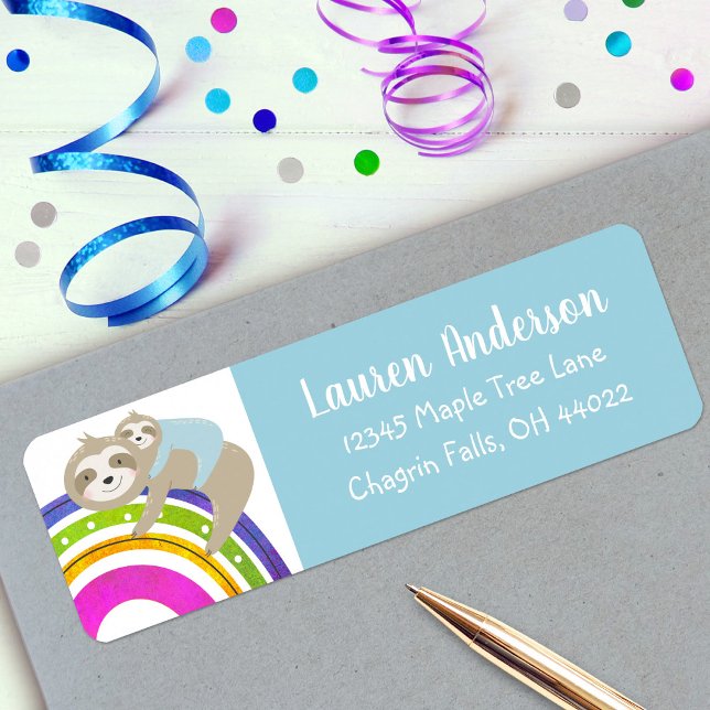 Blue Sloths Rainbow Kawaii Boy Baby Shower Address (Creator Uploaded)