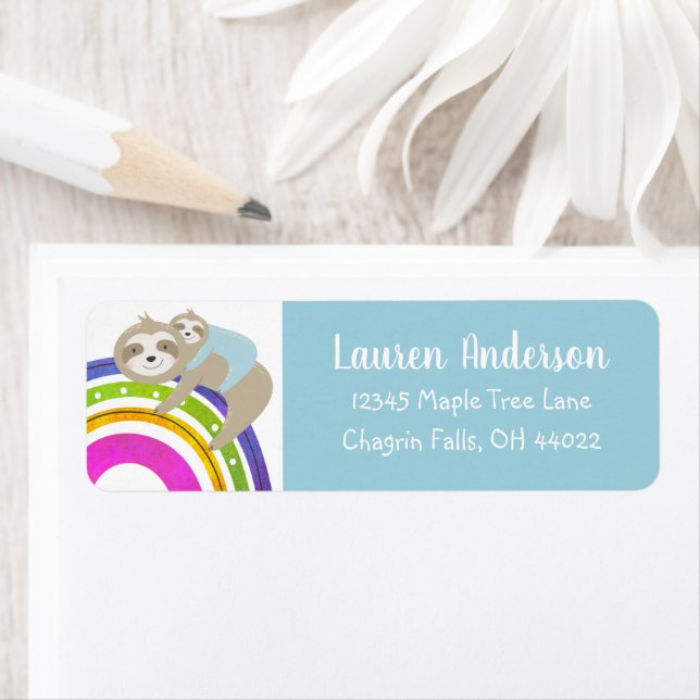 Blue Sloths Rainbow Kawaii Boy Baby Shower Address (Insitu)