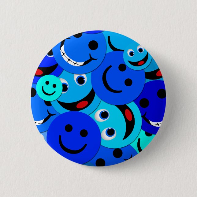 BLUE SMILEYS COLLAGE 2 INCH ROUND BUTTON (Front)