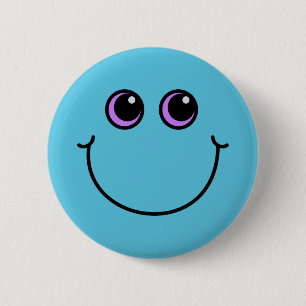 Blue Smiling Emoji Face 2 Inch Round Button