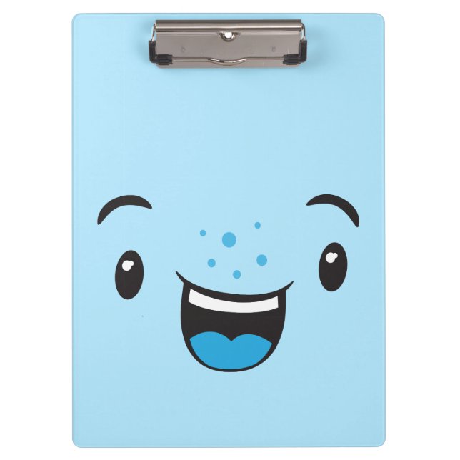 Blue Smiling Kawaii Face Clip Board (Front)