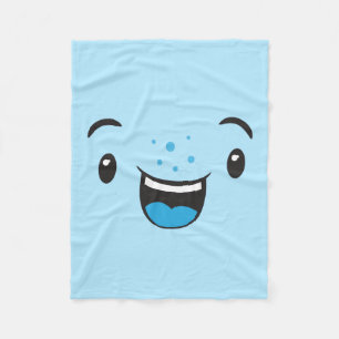 Blue Smiling Kawaii Face Fleece Blanket