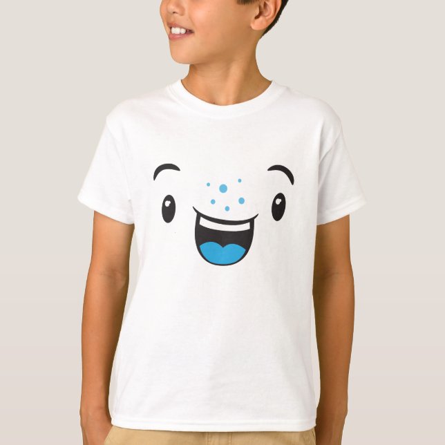 Blue Smiling Kawaii Face Kids Clothing T-Shirt (Front)