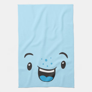 Blue Smiling Kawaii Face Kitchen Towel