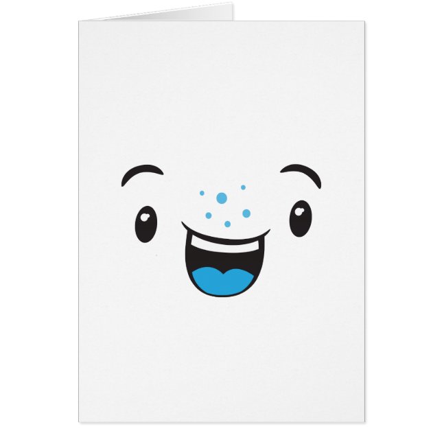 Blue Smiling Kawaii Face Note Card (Front)