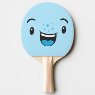 Blue Smiling Kawaii Face Ping Pong Paddle